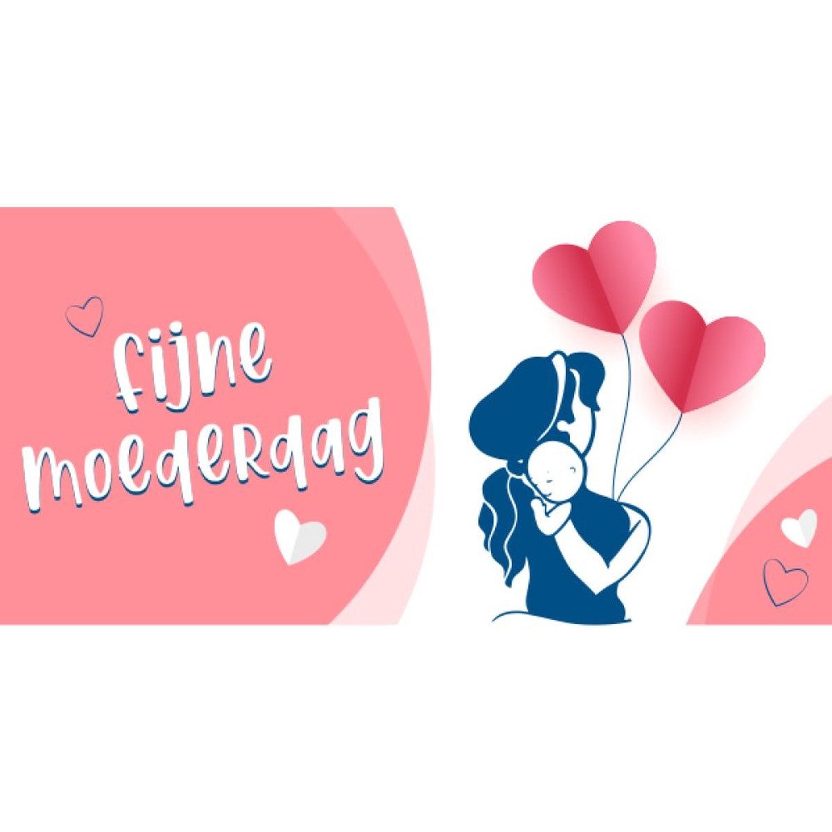 Roze Moederdag spandoek met silhouet van moeder en kind en hartvormige ballonnen